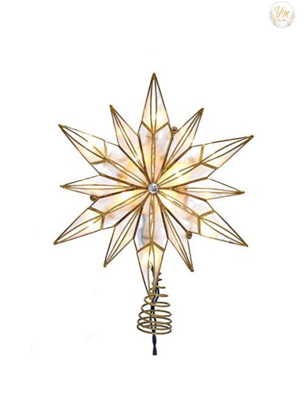 10-Light Capiz Star Tree Topper with Center Gem Holiday Decor